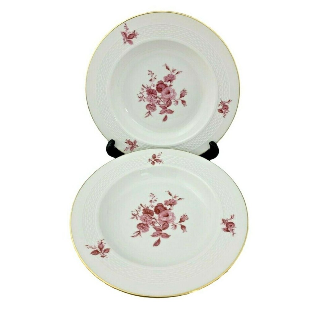Vintage Hutschenreuther Hohenberg China Serenade  Pair Rimmed Soup Bowls 8.75"